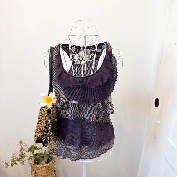 Deletta Tops - The perfect vintage y2k purple striped ruffle tank top